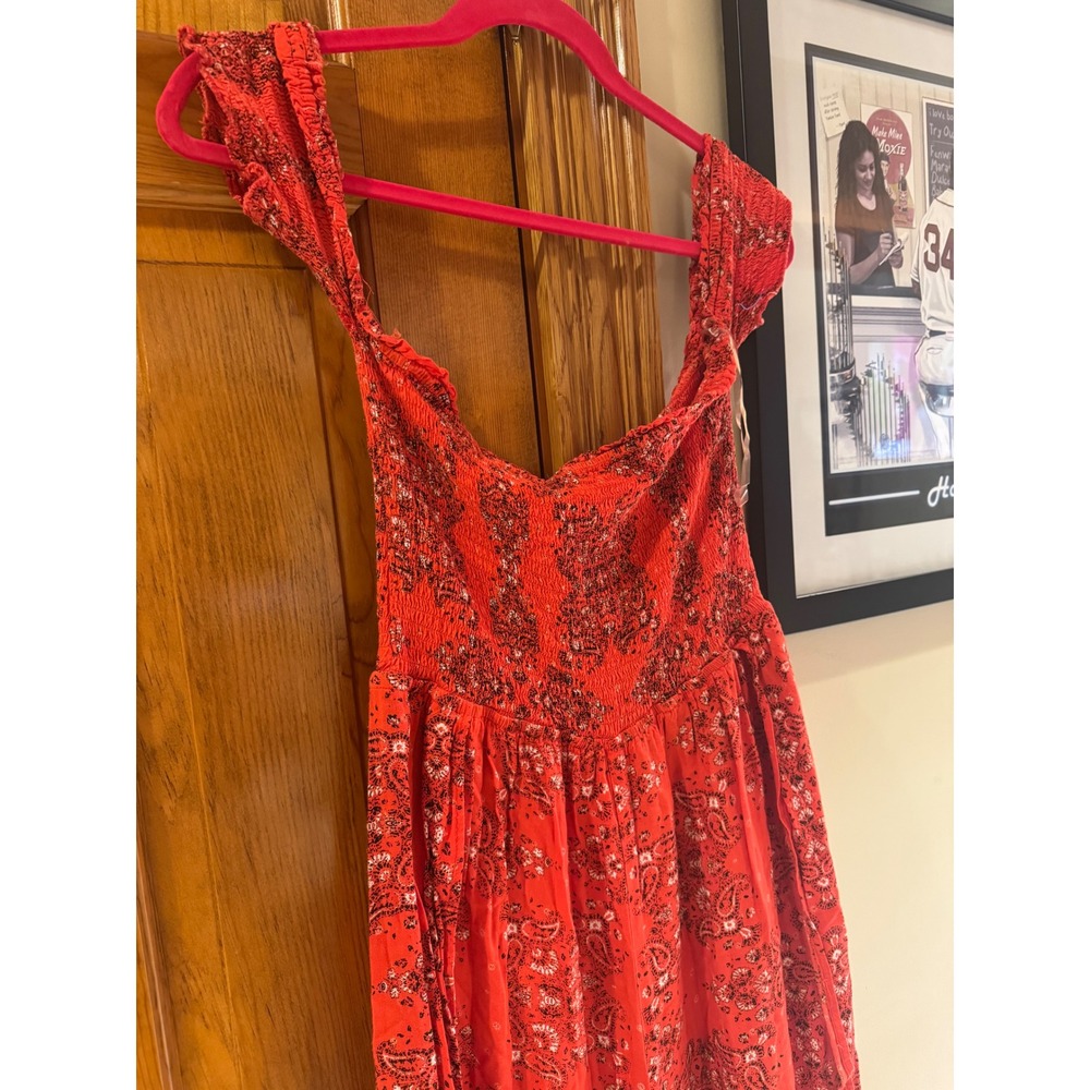 Rebellion One Red Paisley Wide Leg Jumpsuit XL Boho Festival Smocked Romper - Picture 4 of 12